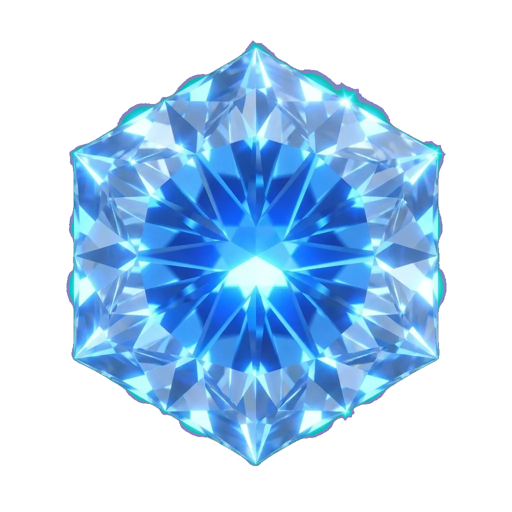 Diamond tier badge — brilliant-cut hex gem with blue refraction