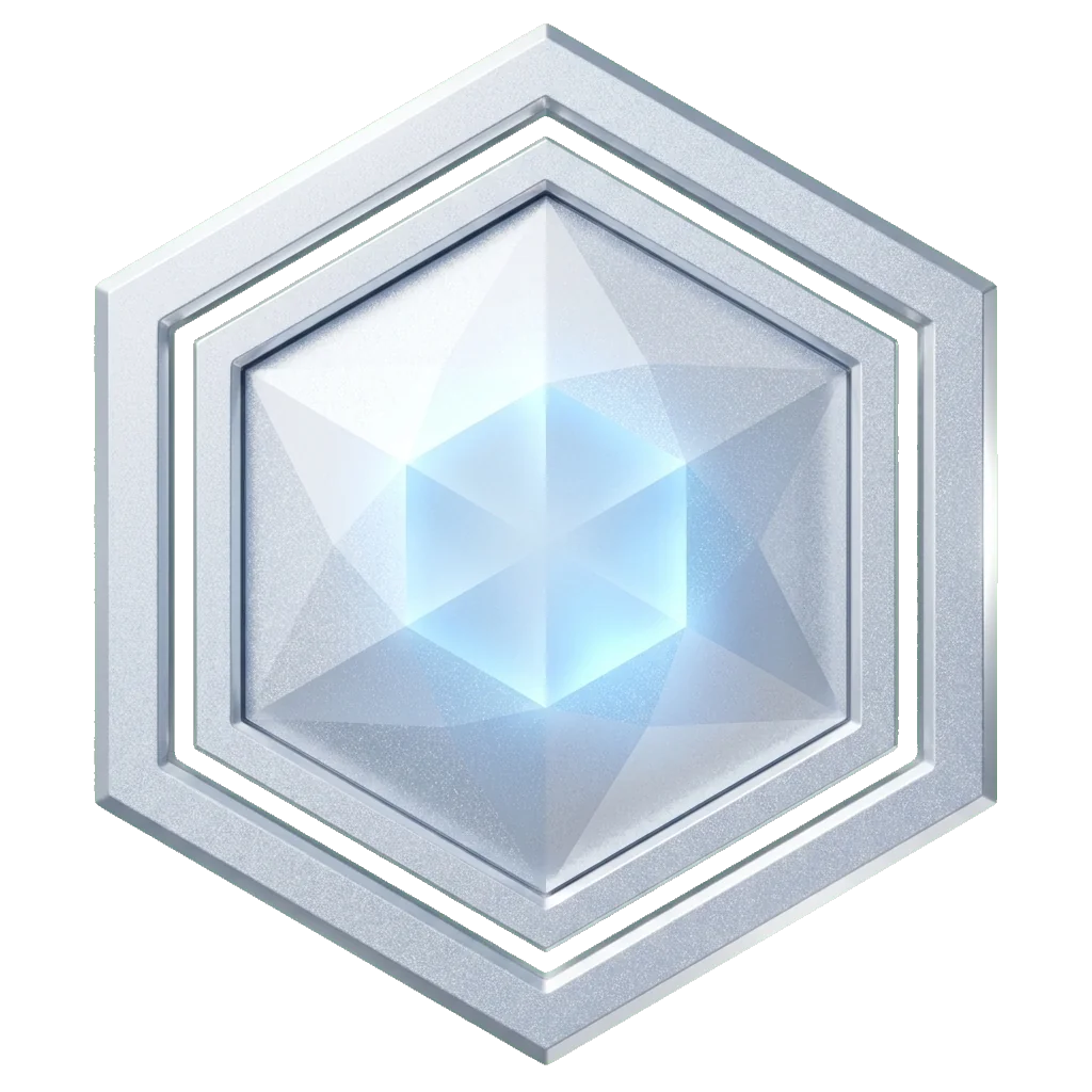 Platinum tier badge — frosted hex with double-walled bezel