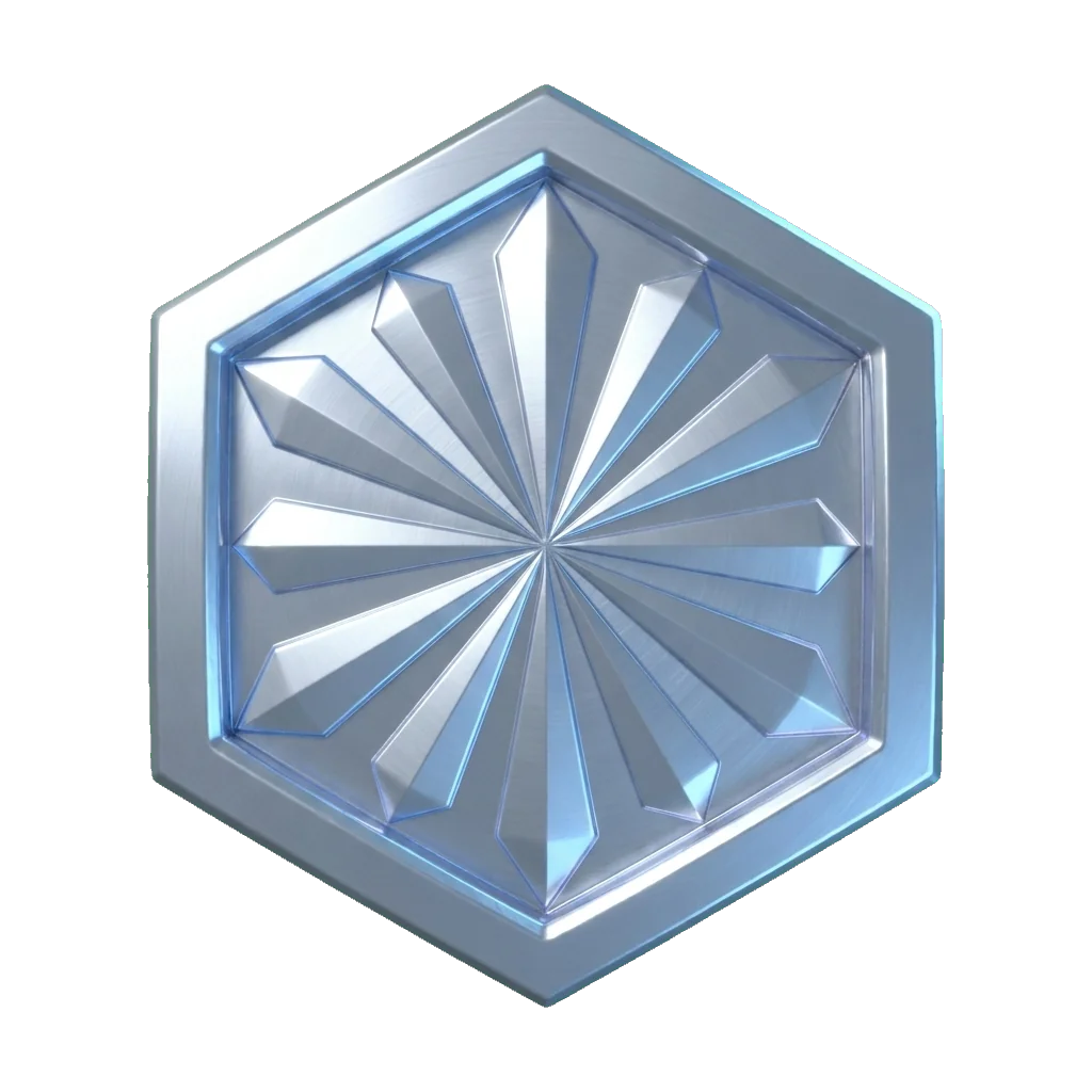 Silver tier badge — polished hex medallion with chamfered bezel